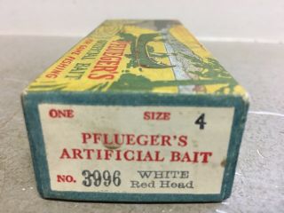 Vintage Pflueger Wooden Artificial Bait 3996 Surprise White - Red 3