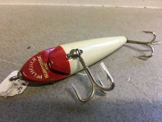Vintage Pflueger Wooden Artificial Bait 3996 Surprise White - Red 4