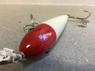 Vintage Pflueger Wooden Artificial Bait 3996 Surprise White - Red 5