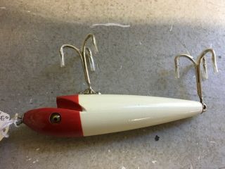 Vintage Pflueger Wooden Artificial Bait 3996 Surprise White - Red 6