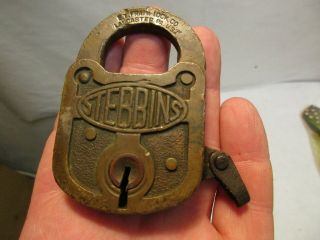 vintage Stebbins Brass E.  T.  Fraim Lock Co Padlock w Key in good shape NR 3