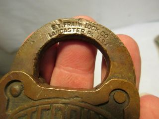 vintage Stebbins Brass E.  T.  Fraim Lock Co Padlock w Key in good shape NR 4