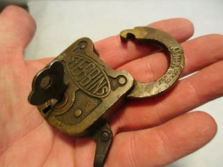 vintage Stebbins Brass E.  T.  Fraim Lock Co Padlock w Key in good shape NR 6