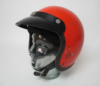 Vintage Bell Rt Toptex Helmet Motorcycle Car Racing Orange 7 1/2 /w Visor