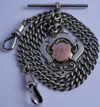 Fantastic Fully Hallmarked Solid Silver Double Pocket Watch Albert Chain & Fob