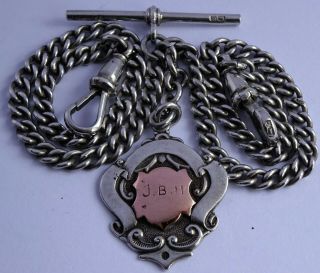Fantastic fully hallmarked solid silver double pocket watch albert chain & fob 3