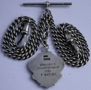 Fantastic fully hallmarked solid silver double pocket watch albert chain & fob 4