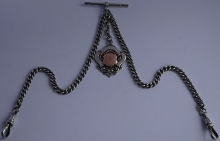 Fantastic fully hallmarked solid silver double pocket watch albert chain & fob 6