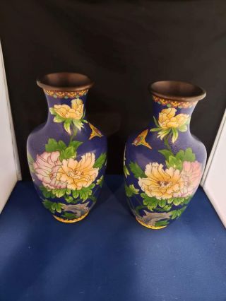 Vintage Antique Chinese Cloisonne Vases 10 " H