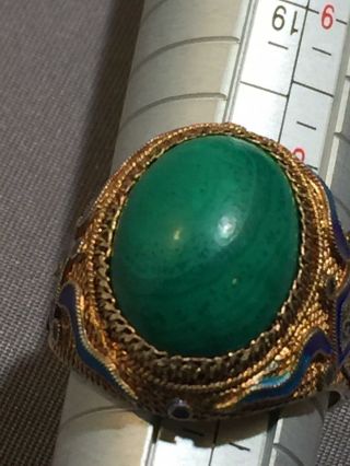 Antique Chinese Silver Gilt Enamel Malachite Ring 4