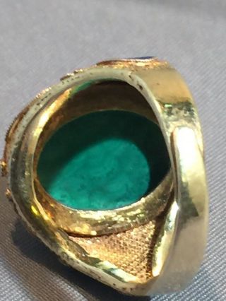 Antique Chinese Silver Gilt Enamel Malachite Ring 5