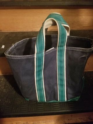 Vintage Ll Bean Tote Bag Navy Blue Green White Boat And Tote Maine Medium