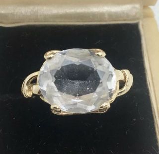 Huge 10k Gold 4.  5 Carat Rock Quartz Crystal Ring Vintage Jewelry Size 7