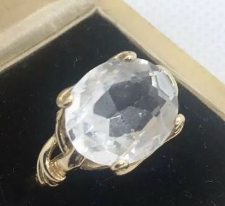 Huge 10k Gold 4.  5 Carat Rock Quartz Crystal Ring Vintage Jewelry Size 7 2