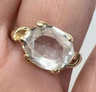 Huge 10k Gold 4.  5 Carat Rock Quartz Crystal Ring Vintage Jewelry Size 7 3