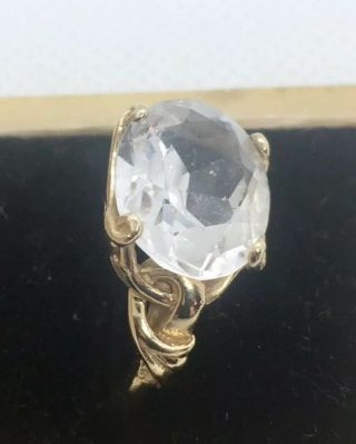 Huge 10k Gold 4.  5 Carat Rock Quartz Crystal Ring Vintage Jewelry Size 7 4