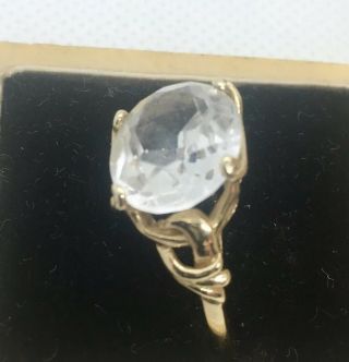 Huge 10k Gold 4.  5 Carat Rock Quartz Crystal Ring Vintage Jewelry Size 7 5