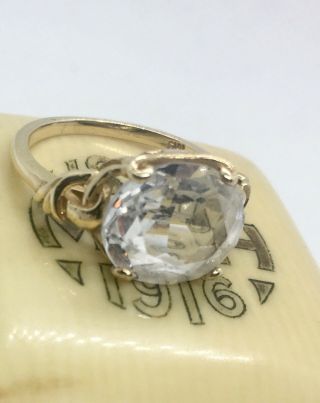 Huge 10k Gold 4.  5 Carat Rock Quartz Crystal Ring Vintage Jewelry Size 7 8