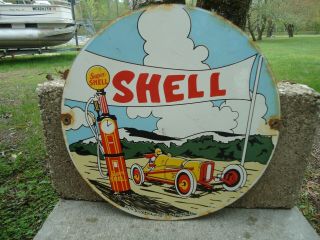 Rare Vintage 1923 Shell Gasoline Porcelain Gas Service Station Pump Sign