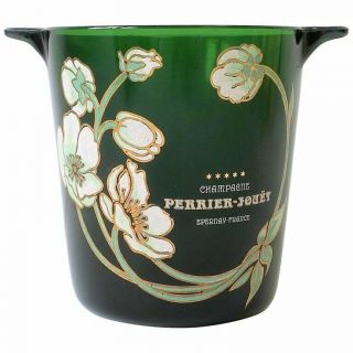 Vintage Perrier - Jouet Green Glass Champagne Ice Bucket Art Nouveau Floral Motif