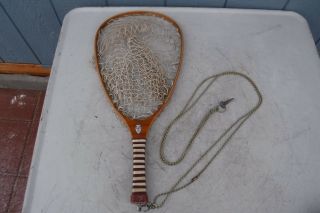 Antique Ed Cumings Inc Flint Michigan Wood Trout Wading Fly Fishing Landing Net