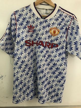 Manchester United Man Utd 1990 Vintage Blue Shirt Adidas Sharp M
