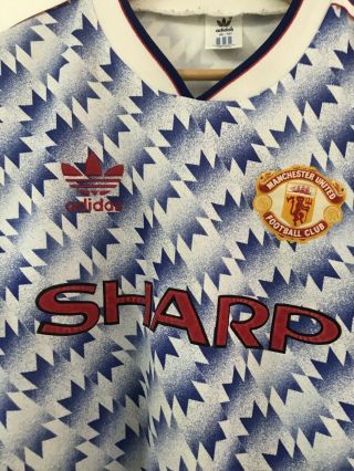 Manchester United Man Utd 1990 Vintage Blue Shirt Adidas Sharp M 3