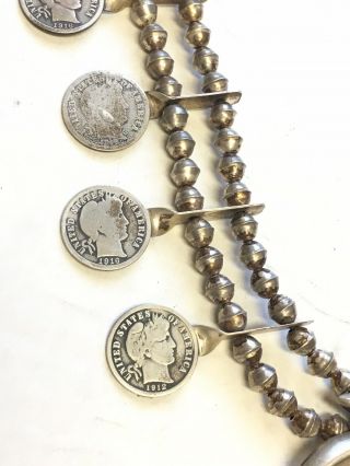 Vintage Navajo Sterling Silver Squash Blossom Coin Necklace Mercury Dime BEGAY 2