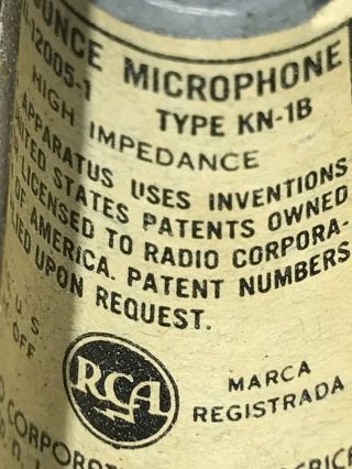 Vintage 1950 ' s RCA Type MI - 12005 / KN - 1B Pressure Microphone - w/stand 11