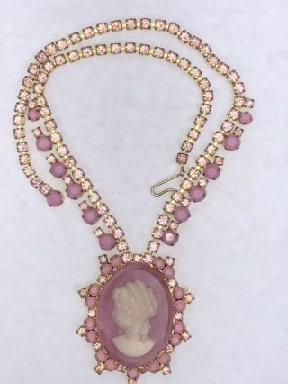 Vintage Juliana D&e Pink Cameo Rhinestone Necklace