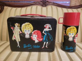 Vintage Rare Canadian Barbie And Midge Metal Lunchbox,  Hard To Find With Thermos.