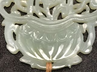 Antique Chinese White jade flower basket pendant 5