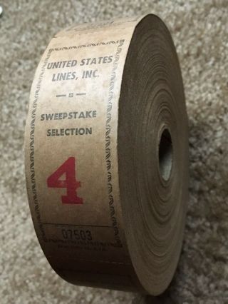 United States Lines Huge Roll Of Hundreds Of Sweepstakes Tickets Old Stock
