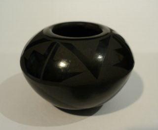 Vintage Santa Clara Pueblo Black Pottery Miniature Bowl,  Signed Margie Naranjo