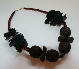 Red Black HOBE ' Cinnabar,  Cherry Amber - like Runway Necklace Chinese - inspired 18 