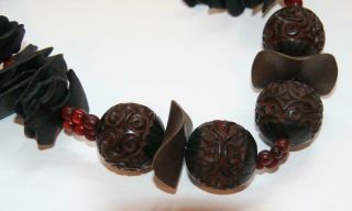 Red Black HOBE ' Cinnabar,  Cherry Amber - like Runway Necklace Chinese - inspired 18 