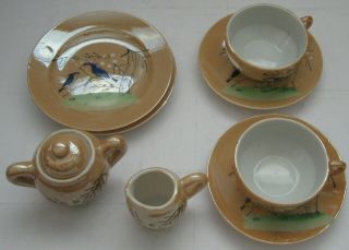 Lusterware Child ' s Porcelain Tea Dish Set Bluebird Vintage 1950 ' s Made in Japan 2