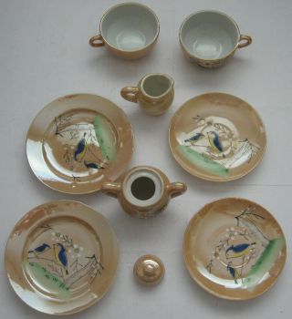 Lusterware Child ' s Porcelain Tea Dish Set Bluebird Vintage 1950 ' s Made in Japan 5