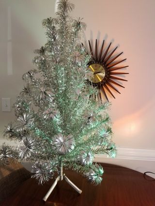 VTG MID CENTURY 4 ' EVERGLEAM CHRISTMAS TREE 58 BRANCH COLOR WHEEL 5