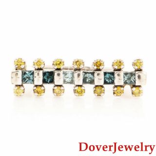 Estate Fancy Blue Yellow Diamond 14k White Gold Geometric Ring 5.  3 Grams Nr