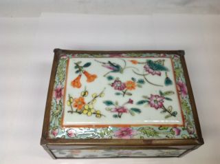 19th Chinese Famille Rose Box And Cover With Brass Frame