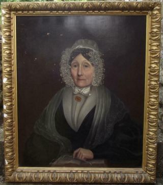 Large Fine Antique British Folk Oil Painting Portrait Of A Lady C1820