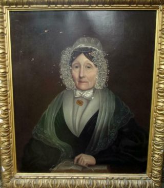 Large Fine Antique BRITISH FOLK Oil Painting Portrait of a Lady c1820 2