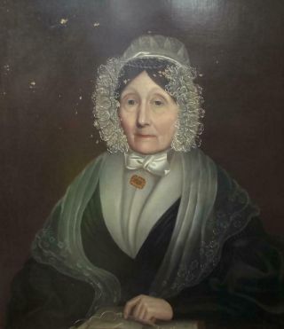 Large Fine Antique BRITISH FOLK Oil Painting Portrait of a Lady c1820 3
