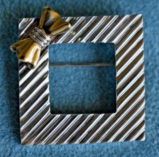 Signed Vintage Tiffany & Co Sterling Silver 14kt Yellow Gold Bow Pin Brooch