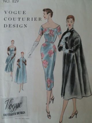 Vogue Couturier Design 829 Vintage Dress Coat 1954 50s Pattern Size 16 Bust 34