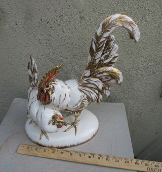 Guido Cacciapuoti Rooster Hen Porcelain Vintage Italy Gilt farm country Chicken 10