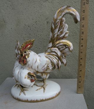 Guido Cacciapuoti Rooster Hen Porcelain Vintage Italy Gilt farm country Chicken 11