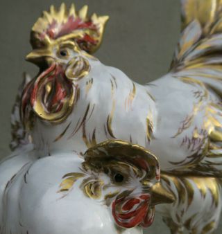 Guido Cacciapuoti Rooster Hen Porcelain Vintage Italy Gilt farm country Chicken 12