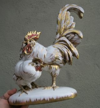 Guido Cacciapuoti Rooster Hen Porcelain Vintage Italy Gilt Farm Country Chicken